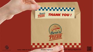 Thiết kế bì thư của thương hiệu Bess's Pizza đồng nhất với bộ nhận diện